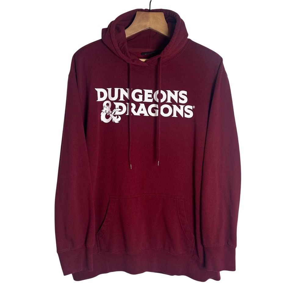 Dungeons & Dragons Hoodie Mens 2XL Maroon Red Dragon Rose Graphic Pullover D&D